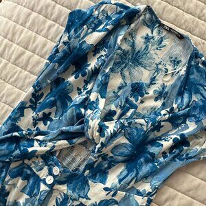 Zara Tropical Blue and White Jumpsuit